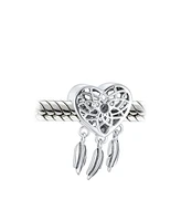 Bling Jewelry Hopes Dreams Heart Spiritual Amulet Symbol Dream Catcher Dangle Charm Bead Tassel Feather Leaves Sterling Silver Fits European Bracelet