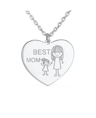 Bling Jewelry Cartoon Mother Daughter Stick Figure Heart Inspirational Message Words Best Mother Heart Necklace Pendant For Women Mom Sterling Silver