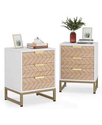 Tribesigns Nightstand Set of 2, White Gold Bedside Tables with 3 Drawers, for Bedroom Living Room