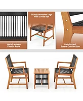 Sugift 3 Pieces Acacia Wood Patio Conversation Sets with Armchairs Coffee Table