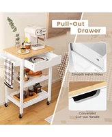 Sugift 3-Tier Kitchen Island Cart Rolling Service Trolley with Bamboo Top
