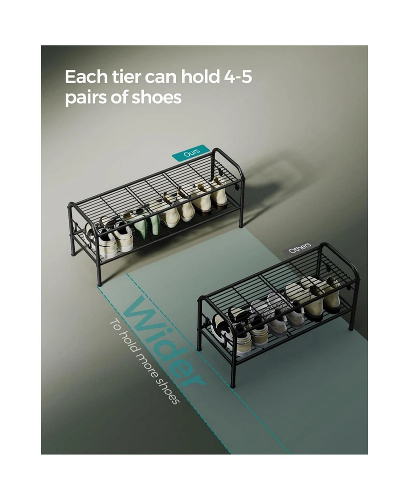Slickblue Shoe Organizer Rack, Metal Shelf Storage with Side Hooks, Height-Adjustable Rack