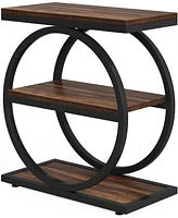 Tribesigns End Table, Narrow End Table with 3 Storage Shelves, Wood Side Table with Black Metal Frames, Industrial Small Sofa Side Table for Living Ro