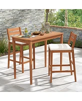 Sugift Set of 2 Outdoor Wood Barstools with Soft Seat Cushion
