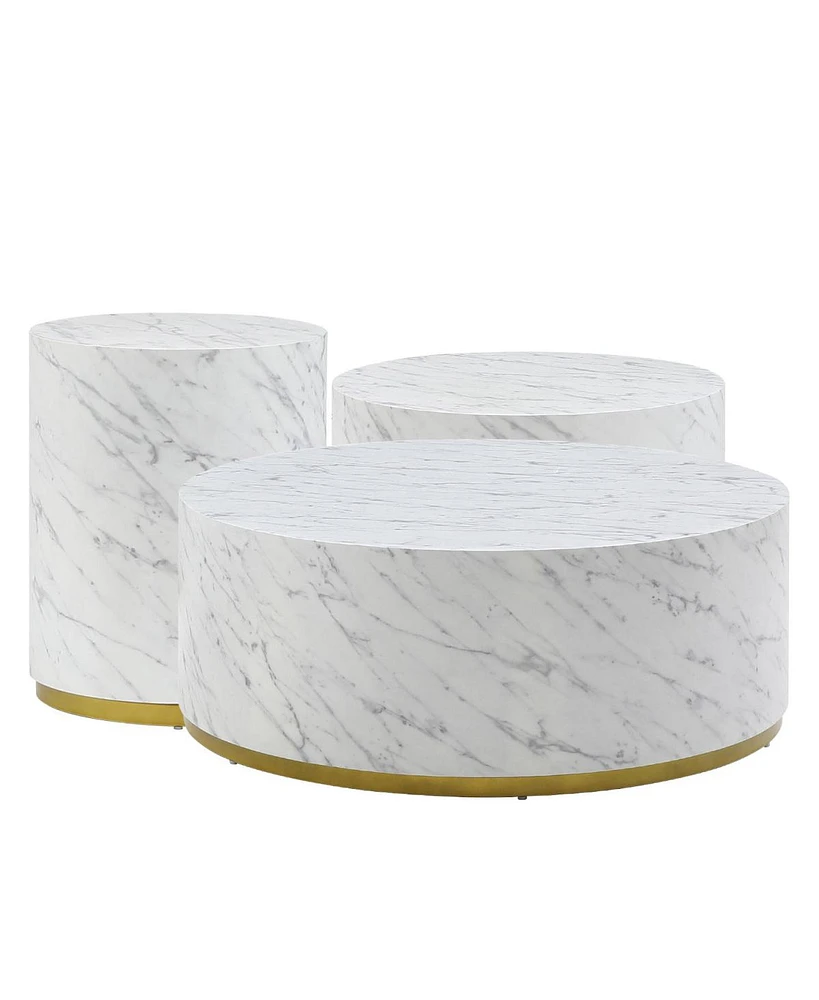 Streamdale Furniture Faux Marble Coffee Tables For Living Room, 35.4 3" Accent Tea Tables With Gold Metal Base