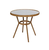 Merrick Lane Sacha Bistro Style Table With Glass Top, Pe Rattan, 2 Stack Chairs, And Bamboo Finished Metal Frame For Indoor/Outdoor Use