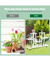 Sugift 4-Tier Wood Casters Rolling Shelf Plant Stand