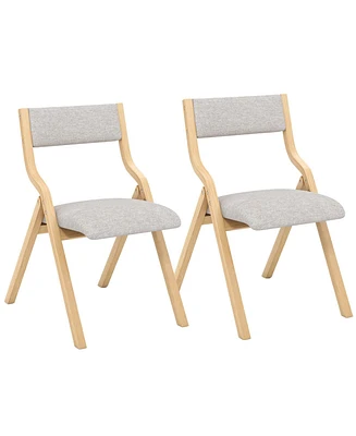 Sugift Set of 2 Wooden Folding Dining Chair with Linen Fabric Padded Seat and Backrest