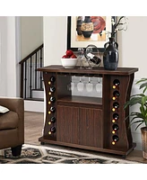 Sugift Rolling Wine Storage Buffet Sideboard Wooden Bar Storage Cabinet