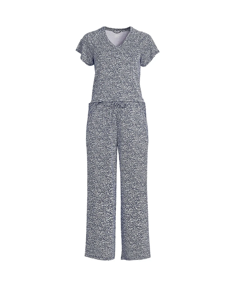 Lands' End Women's Cooling Pajama Set - Short Sleeve Top and Crop Pants