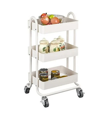 Sugift 3 Tier Metal Utiltiy Cart Arctic White, Easy Rolling, Powder Coating, Metal Structure