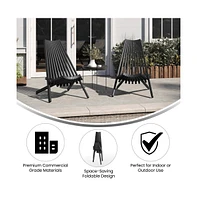 Merrick Lane Dubois Indoor/Outdoor Solid Acacia Wood Low Profile Lounge Folding Chair For Use With Backyard, Patio, Sunroom, Porch, Garden