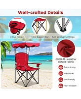 Sugift Portable Folding Beach Canopy Chair with Cup Holders