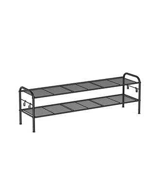 Slickblue Shoe Rack Organizer, Metal Shelf Storage with Side Hooks and Height-Adjustable