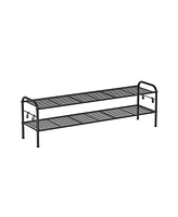 Slickblue Shoe Rack Organizer, Metal Shelf Storage with Side Hooks and Height-Adjustable