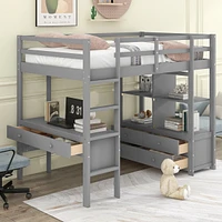 Streamdale Furniture Twin Size Loft Bed With Built-In Desk With Two Drawers, And Storage Shelves And Drawers, White