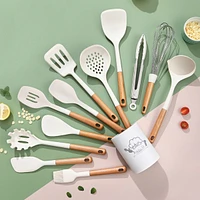 Sugift 13-Piece Silicone Kitchen Utensils with Wooden Handles Set