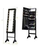 Sugift Mirrored Standing Jewelry Armoire Cabinet with Led Lights