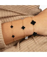 The Lovery Small Mother of Pearl and Onyx Mixed Clover Bracelet 14K Gold