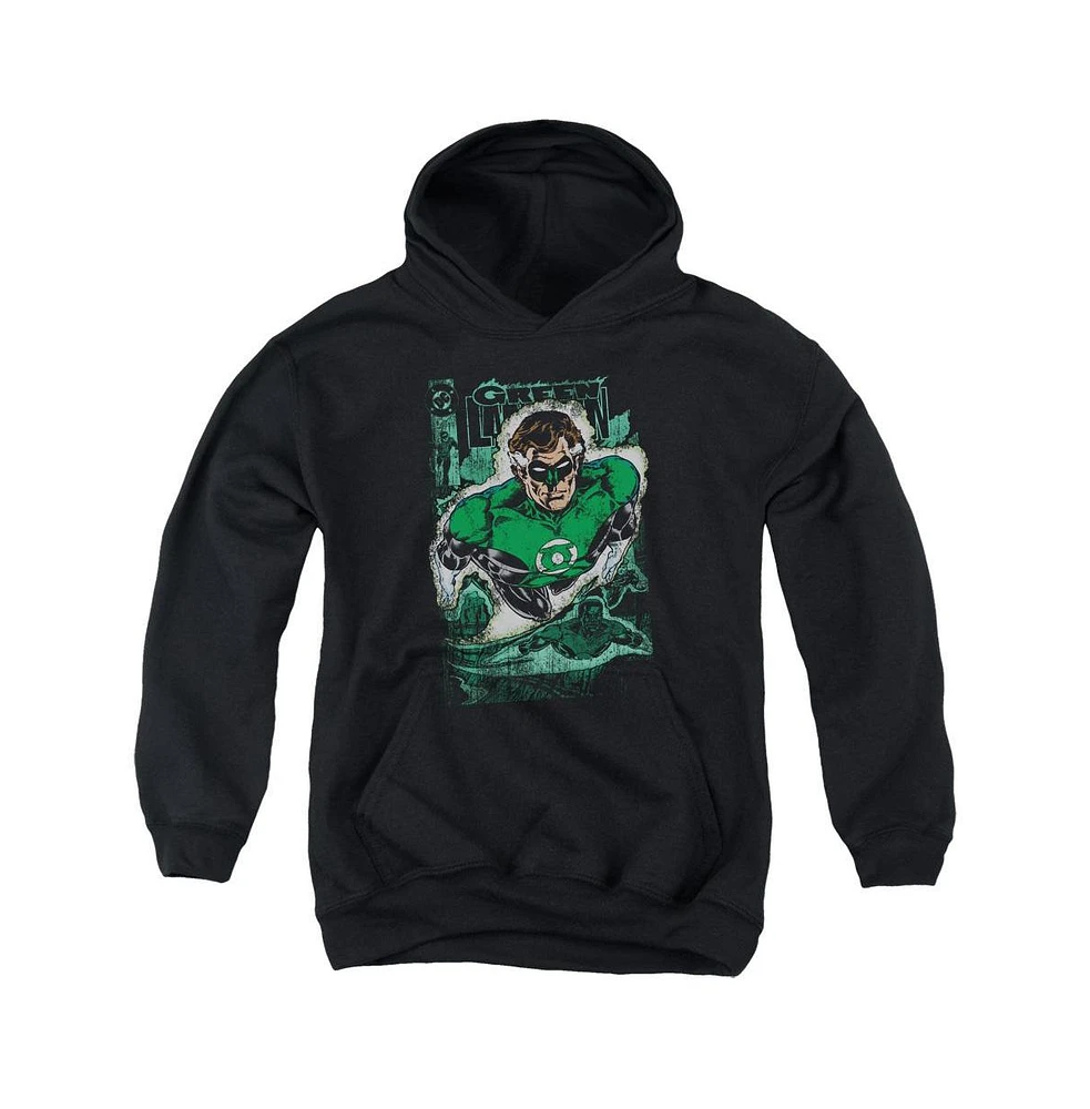 Justice League Boys of America Youth Green Lantern 1 Distress Pull Over Hoodie / Hooded Sweatshirt