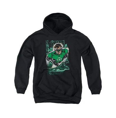 Justice League Boys of America Youth Green Lantern 1 Distress Pull Over Hoodie / Hooded Sweatshirt
