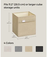 Slickblue Storage Cubes, Set of 4 Cube Bins, 2 Handles, Oxford Fabric and Linen-Look Fabric, Washable, Foldable, Metal Label Holders