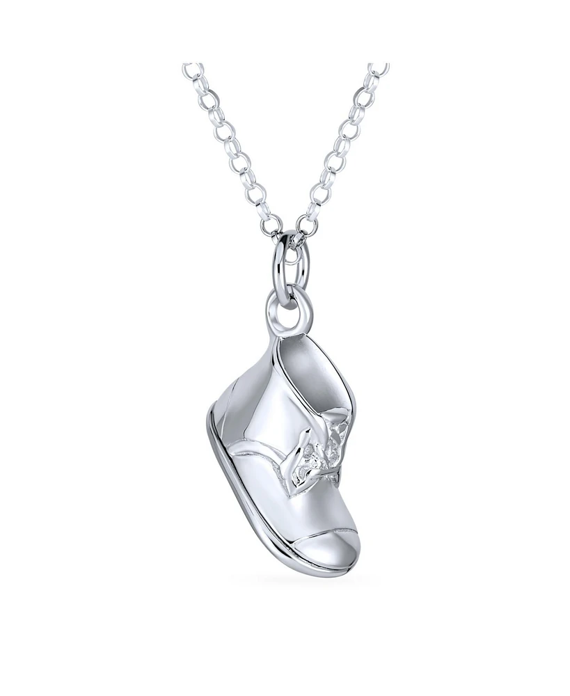 Bling Jewelry Baby Shoe Bootie Charm Engravable Pendant Necklace Gift For New Mother Women Cz Polished .925 Sterling Silver