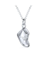Bling Jewelry Baby Shoe Bootie Charm Engravable Pendant Necklace Gift For New Mother Women Cz Polished .925 Sterling Silver