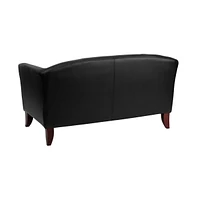 Leathersoft Reception/Living Room Loveseat With Cherry Wood Feet