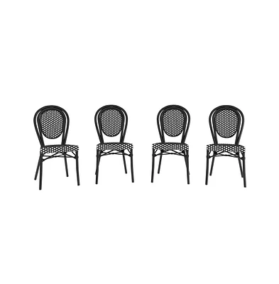 Merrick Lane Celia Set Of Four Stacking Thonet Bistro Style Chair, Pe Rattan Seat, And Metal Frame For Indoor/Outdoor Use