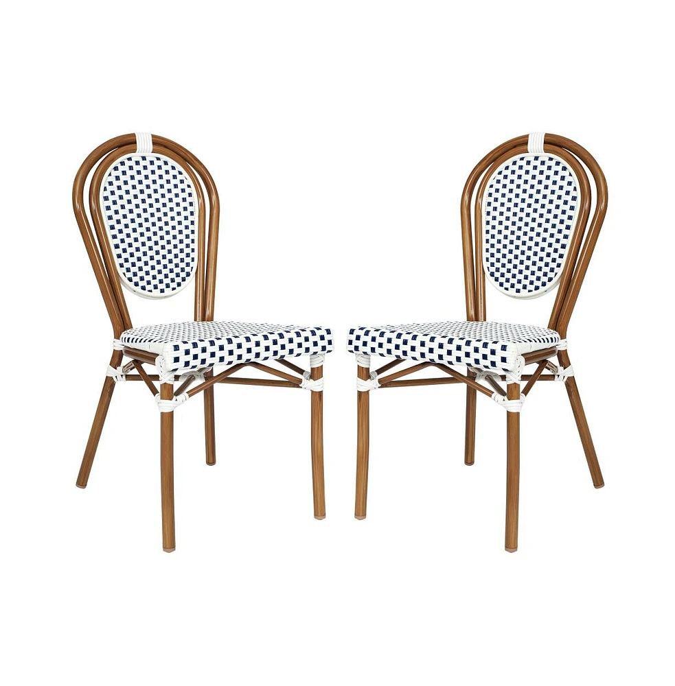 Merrick Lane Celia Set Of Two Stacking Thonet French Bistro Style Chair, Pe Rattan Seat, And Metal Frame For Indoor/Outdoor Use