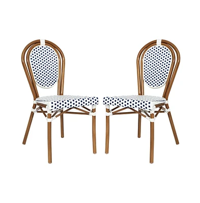 Merrick Lane Celia Set Of Two Stacking Thonet French Bistro Style Chair, Pe Rattan Seat, And Metal Frame For Indoor/Outdoor Use