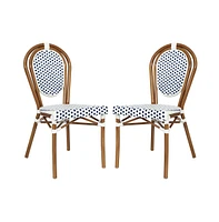 Merrick Lane Celia Set Of Two Stacking Thonet French Bistro Style Chair, Pe Rattan Seat, And Metal Frame For Indoor/Outdoor Use