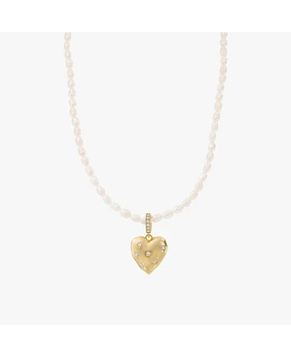Bearfruit Jewelry Gleam Cultured Pearl Necklace with Heart Shaped Charm Pendant