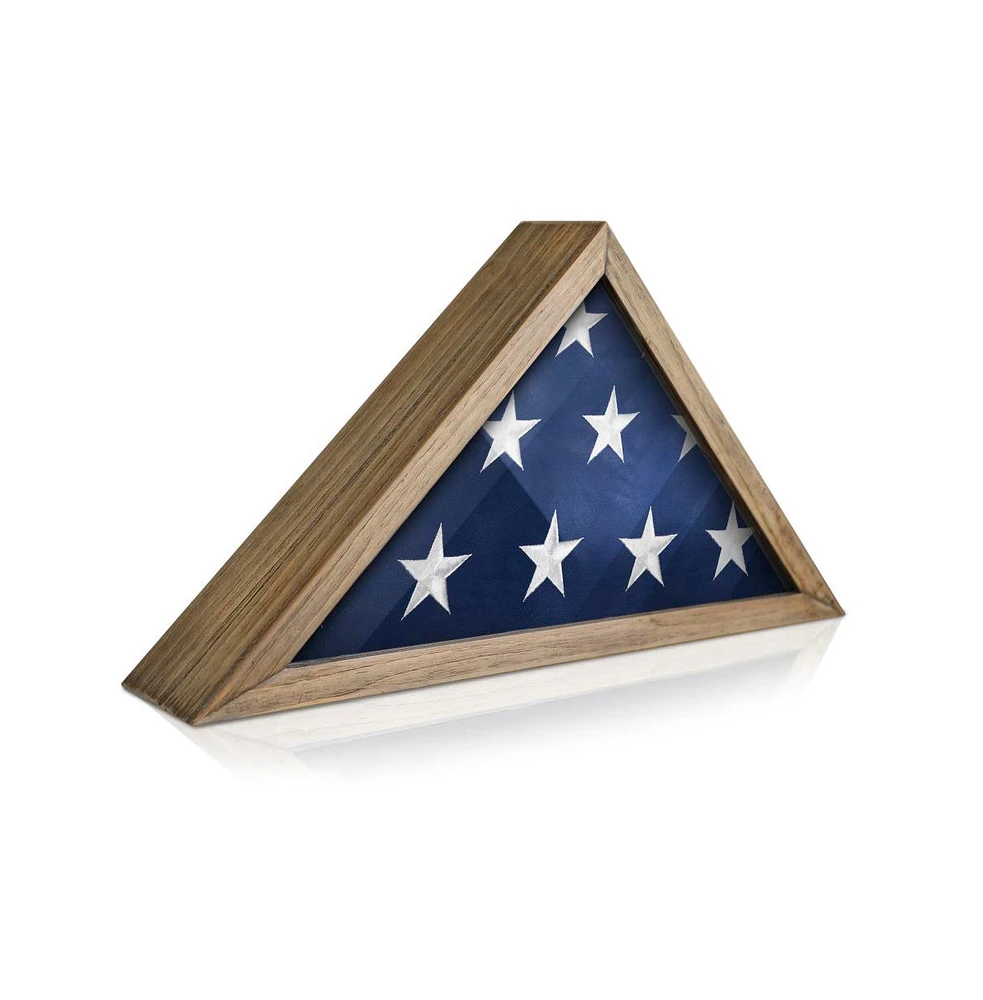 Hbcy Creations Rustic Flag Case - Solid Wood Military Flag Display Case For 9.5 X 5 American Veteran Burial Flag, Wall Mounted Burial Flag Frame