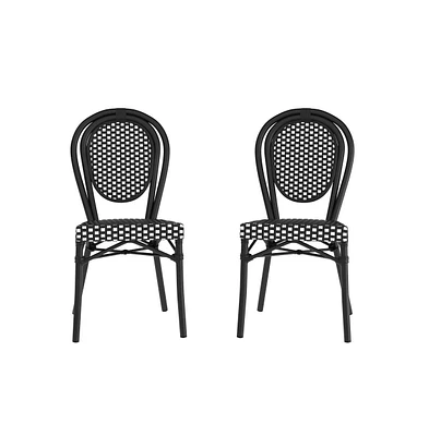 Merrick Lane Celia Set Of Two Stacking Thonet Bistro Style Chair, Pe Rattan Seat, And Metal Frame For Indoor/Outdoor Use