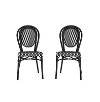 Merrick Lane Celia Set Of Two Stacking Thonet Bistro Style Chair, Pe Rattan Seat, And Metal Frame For Indoor/Outdoor Use