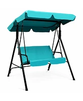 Gymax Blue Outdoor Swing Canopy Patio Swing Chair 2-Person Canopy Hammock