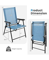 Gymax Set of 2 Patio Folding Chairs Outdoor Portable Pack Lawn w/ Armrests Mint Green