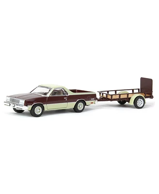 Greenlight 1/64 Chevrolet El Camino, Maroon, with Utility Trailer, Hitch & Tow