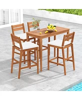 Sugift Set of 2 Outdoor Wood Barstools with Soft Seat Cushion