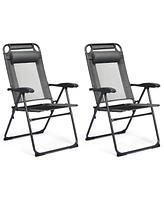 Sugift 2 Pieces Patio Adjustable Folding Recliner Chairs with 7 Level Backrest