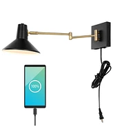 Jonathan Y Hygge Swing Arm Modern Midcentury Iron Usb Charging Port Led Sconce