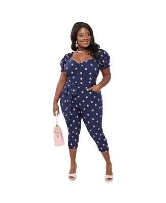 Unique Vintage Plus Size Belted Jumpsuit with Sweetheart Neckline