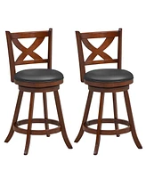Sugift 2 Pieces Classic Counter Height Swivel Bar Stool Set with X-shaped Open Back