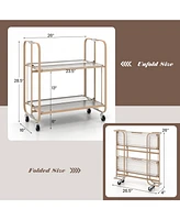 Sugift 2-Tier Mobile Serving Cart with Tempered Glass Shelf