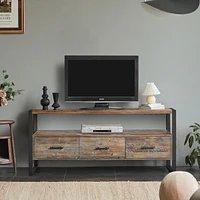 Streamdale Furniture 60 Inch Reclaimed Wood Media Tv Console Table With 3 Drawer, Open Shelf