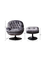 Streamdale Furniture Swivel Leisure chair lounge chair velvet Grey color with ottoman