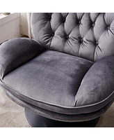 Streamdale Furniture Swivel Leisure chair lounge chair velvet Grey color with ottoman