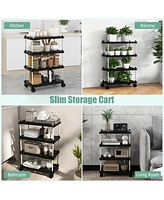 Sugift 4-Tier Kitchen Slim Storage Cart with Lockable Wheels